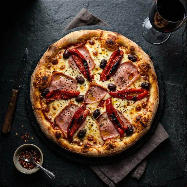 Pizza de Jamón y Morrones